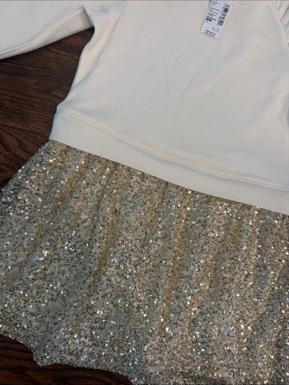 The Children's Place Cream Top with Gold Sequin Skirt Girls Dress